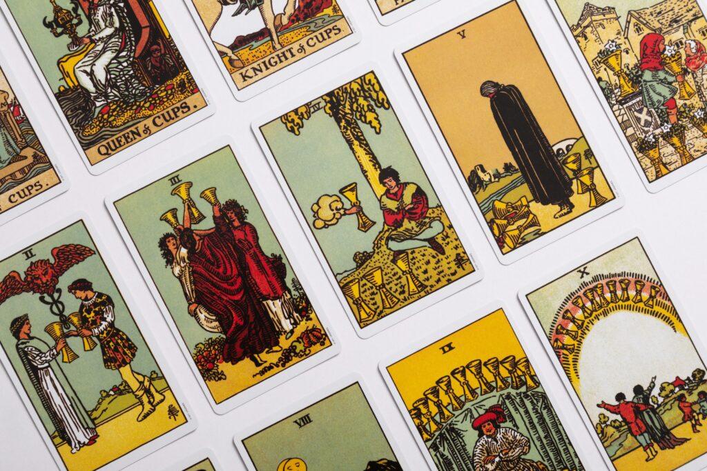 Tarot cards laid out in an orderly manner