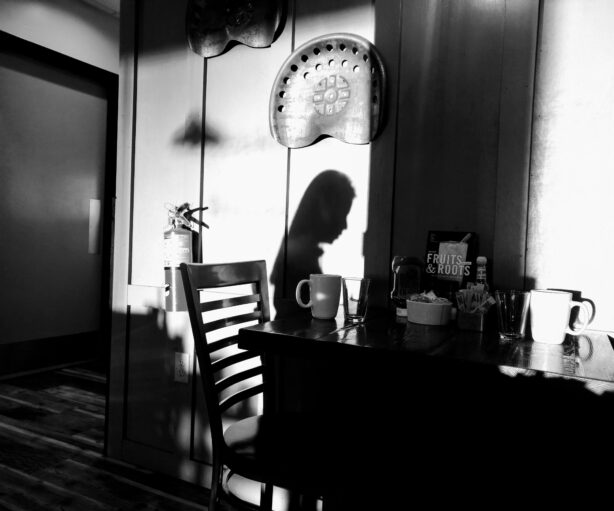 dark room with female silhouette