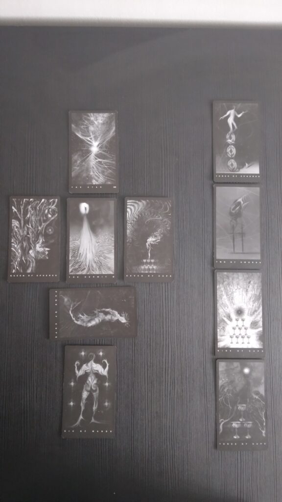 Close-up oftarot cards in a spread