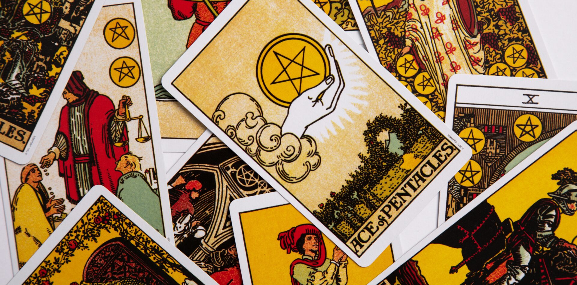 luxury flat lay of tarot cards spread