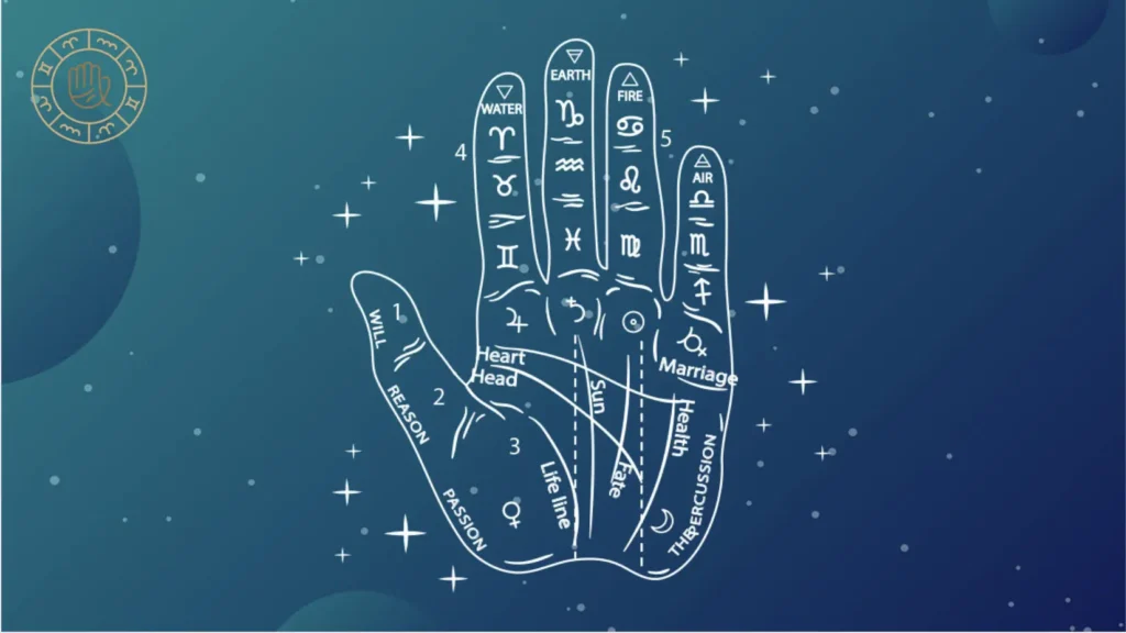 Close-up of palm with lines highlighted by soft light, mystical atmosphere