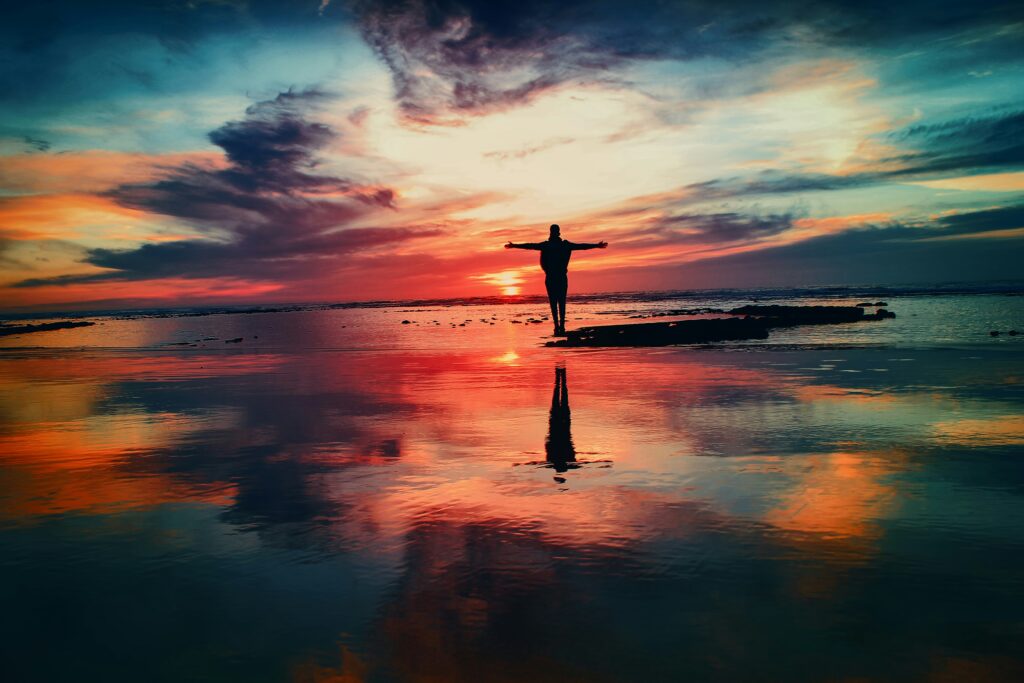 Person in deep reflective coaching session with mystical energy overlay