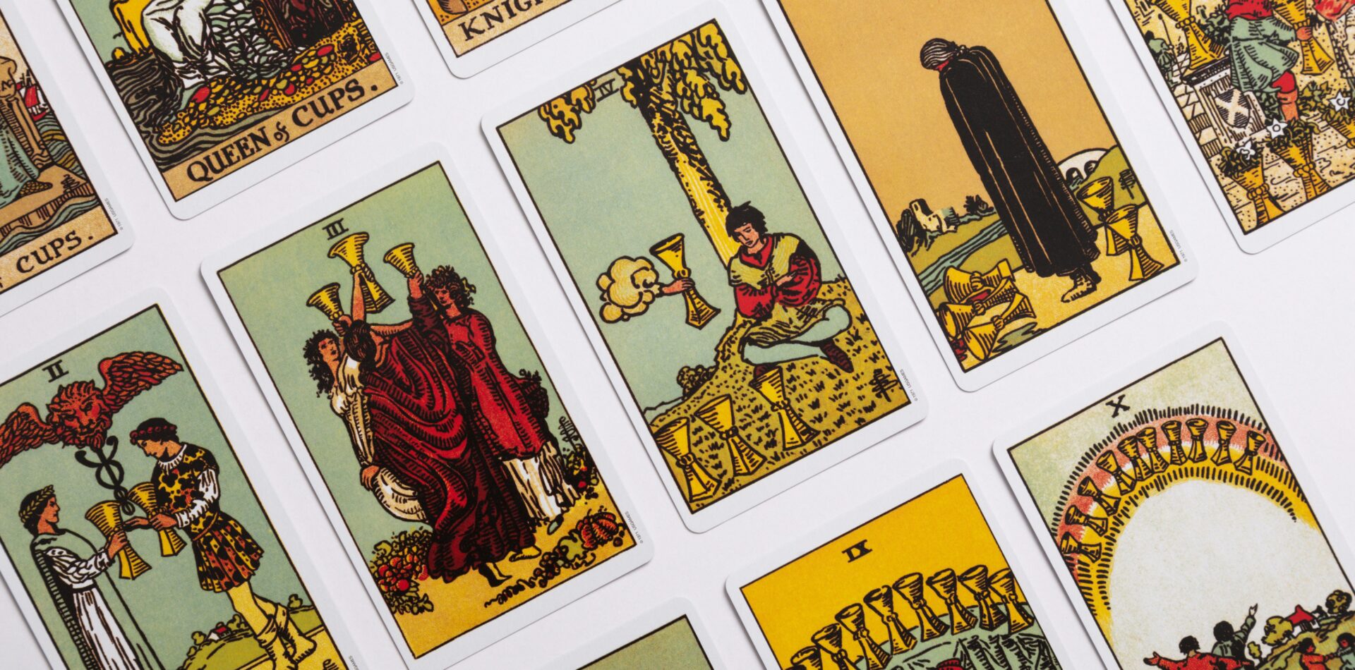 tarot cards laid out in linear form