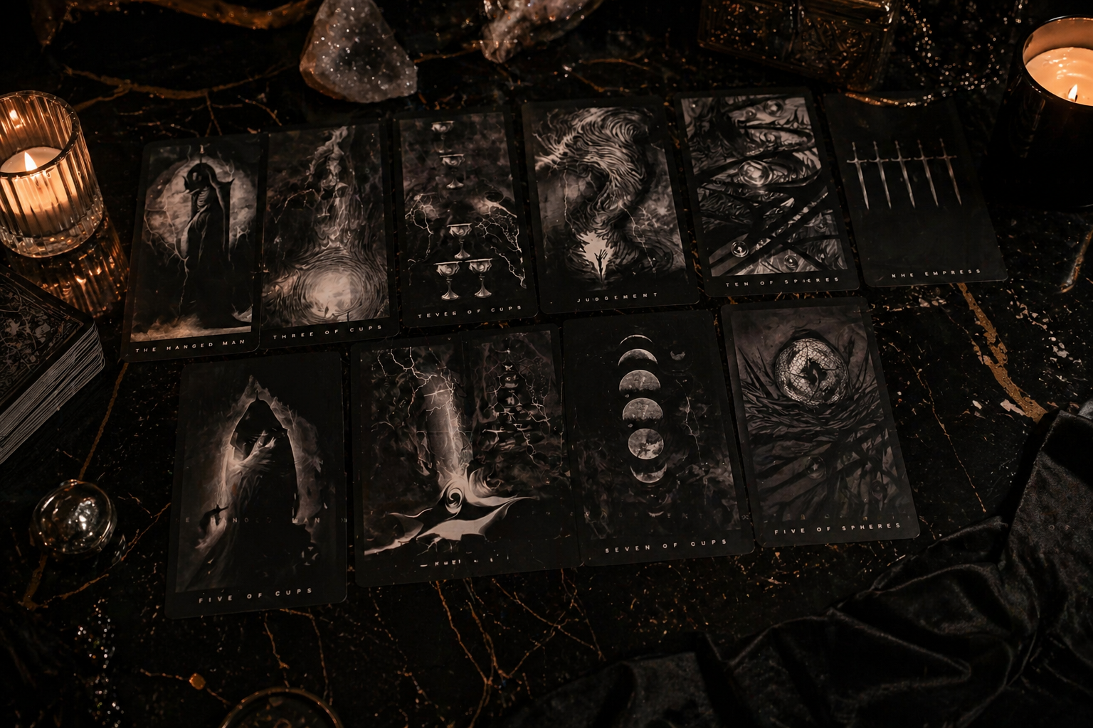 Tarot cards laid out during a professional tarot reading session